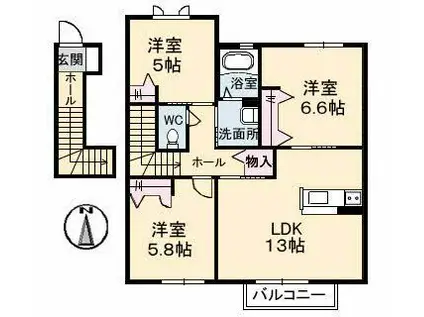 シャーメゾンダンディライオンE棟(3LDK/2階)の間取り写真