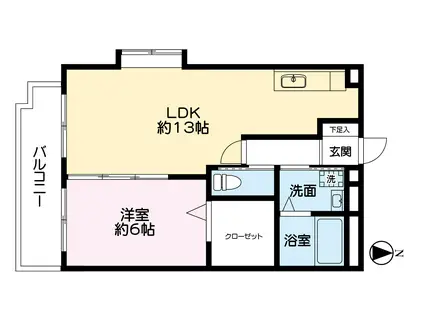 プロムナード 2階角(1LDK/2階)の間取り写真