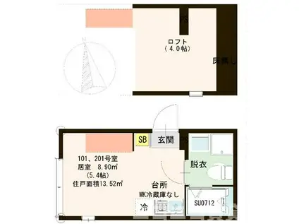 ハーモニーテラス東金町VI(ワンルーム/2階)の間取り写真