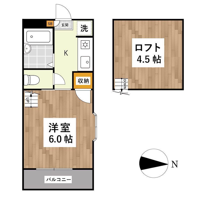 ハイエスト新南部(1K/1階)の間取り写真