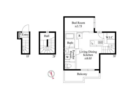 ウッドクレスト羽田レジデンス(1LDK/3階)の間取り写真
