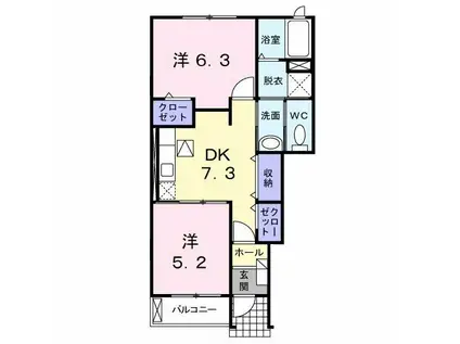 グランディールII番館(2DK/1階)の間取り写真