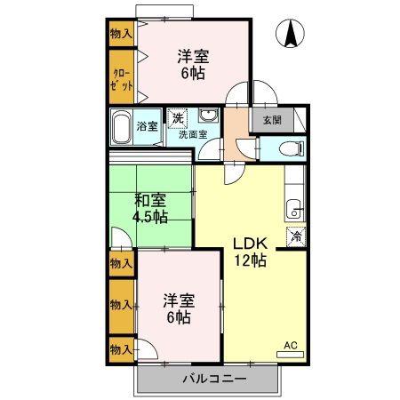 フレンドリー91E棟(3LDK/2階)の間取り写真