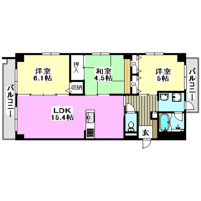 パルコート(3LDK/5階)の間取り写真
