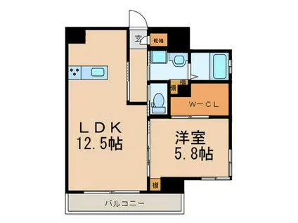 ウイングス戸畑(1LDK/8階)の間取り写真