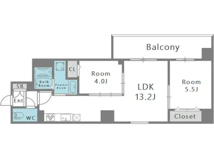 ELYSION天王寺(2LDK/4階)の間取り写真