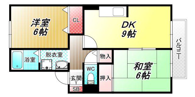 RIHITO八尾B棟(2DK/2階)の間取り写真