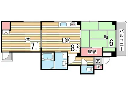 カーサもとやま(2DK/3階)の間取り写真