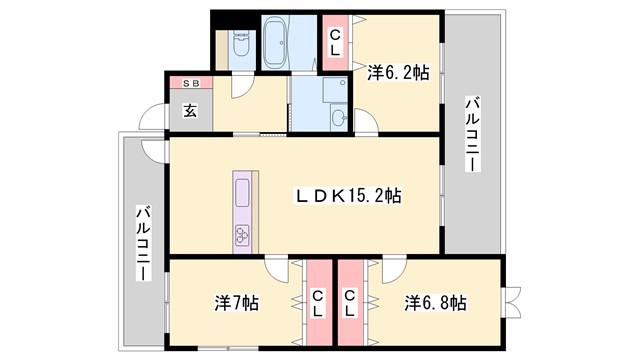 ハッピーコート飾磨(3LDK/4階)の間取り写真
