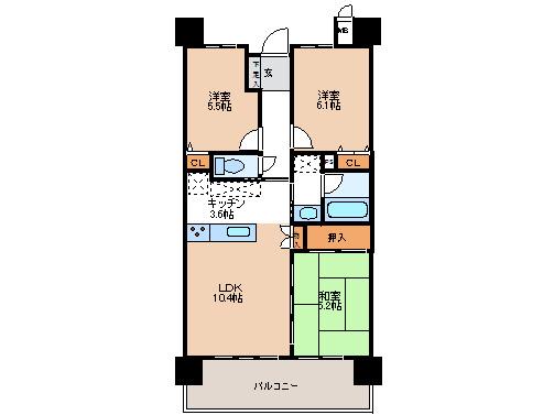 アルファステイツさくら元町(3LDK/13階)の間取り写真
