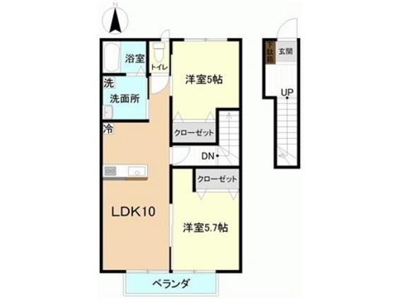 JR常磐線 植田駅(福島) 徒歩9分 2階建 築10年(2LDK/2階)の間取り写真