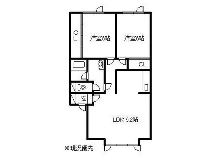 サニーウェルII(2LDK/1階)の間取り写真
