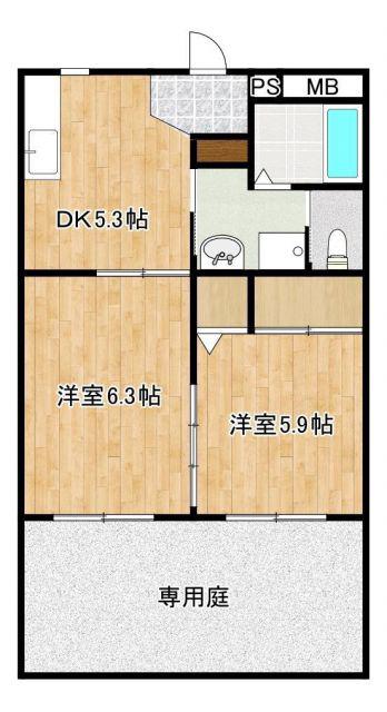 ライフサポートマンション彩里(2DK/1階)の間取り写真
