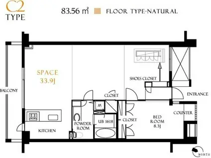 レジディア北新宿(1LDK/2階)の間取り写真