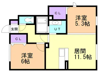 コスミオン(2LDK/1階)の間取り写真