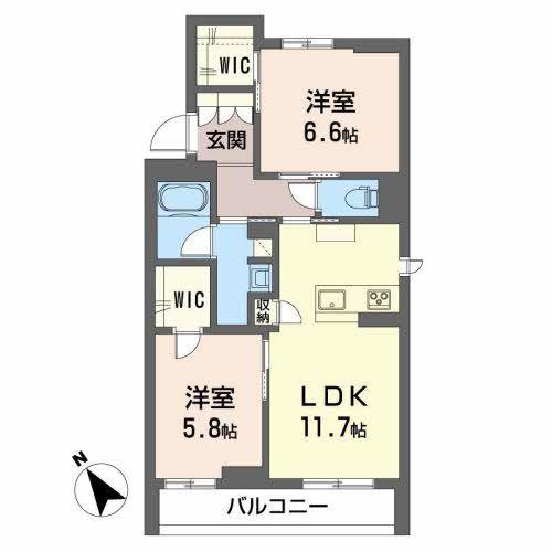 LULUBISIII美田園(2LDK/3階)の間取り写真