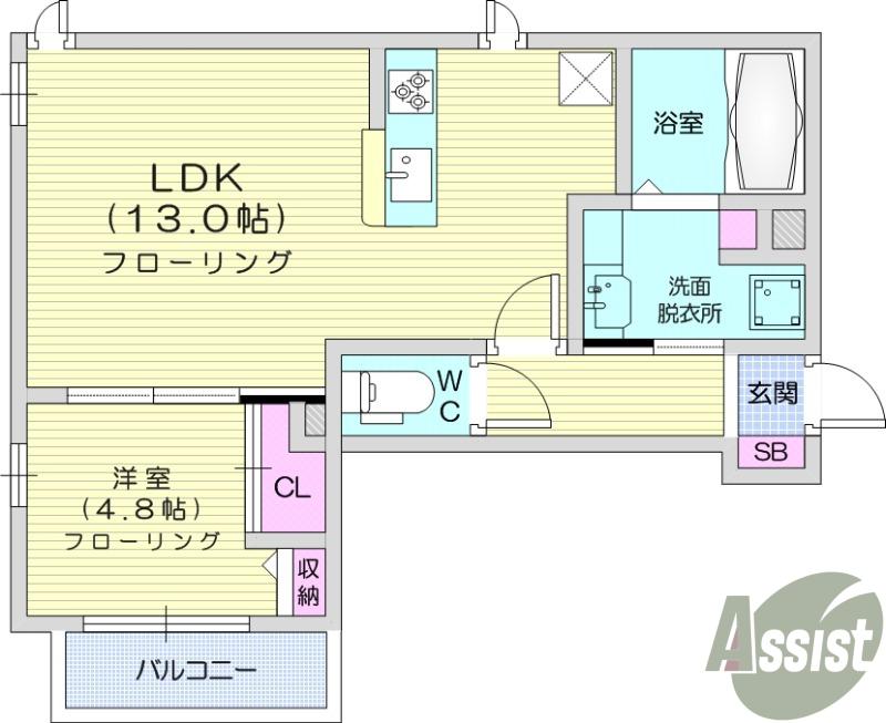 D-ROOM白萩町(1LDK/1階)の間取り写真