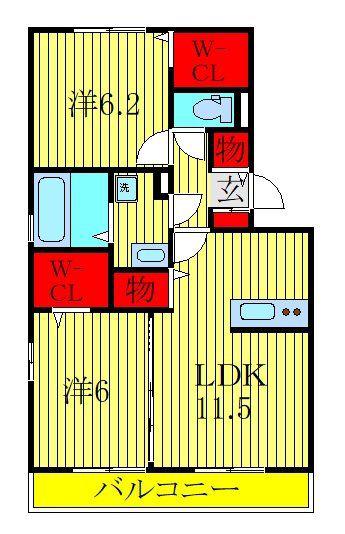 ハピネスII(2LDK/1階)の間取り写真