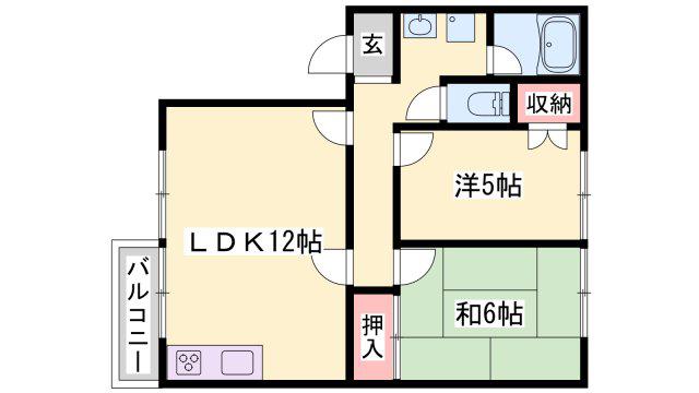 シャルム弐番館(2LDK/1階)の間取り写真