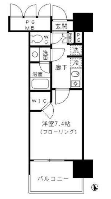 フォンテーヌ芝浦(1K/14階)の間取り写真