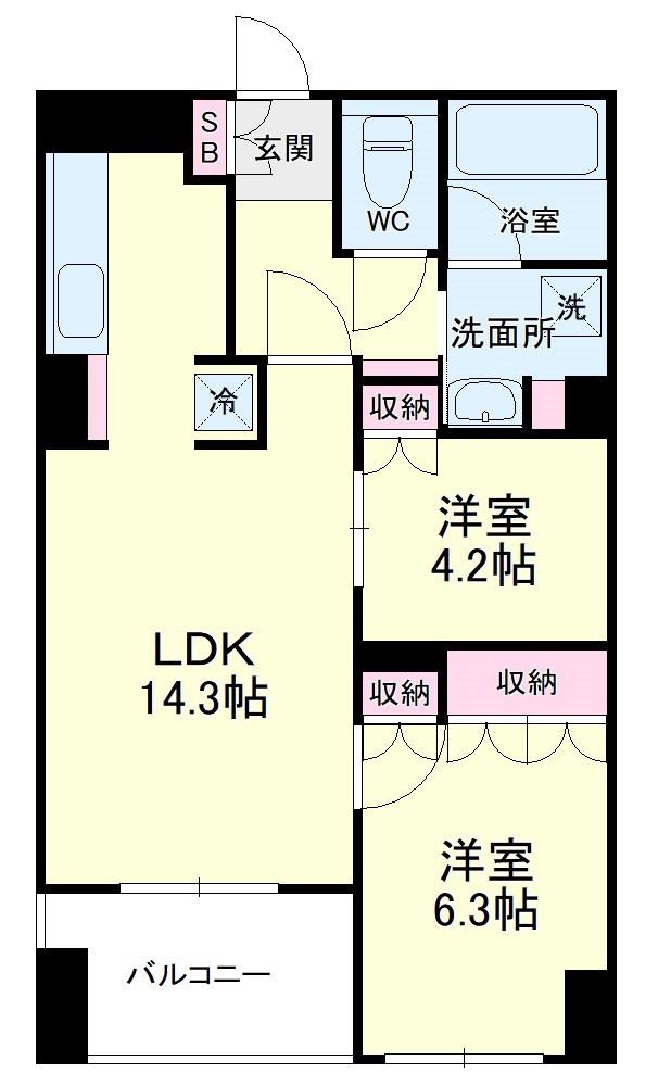 アートフォルム元城(2LDK/8階)の間取り写真