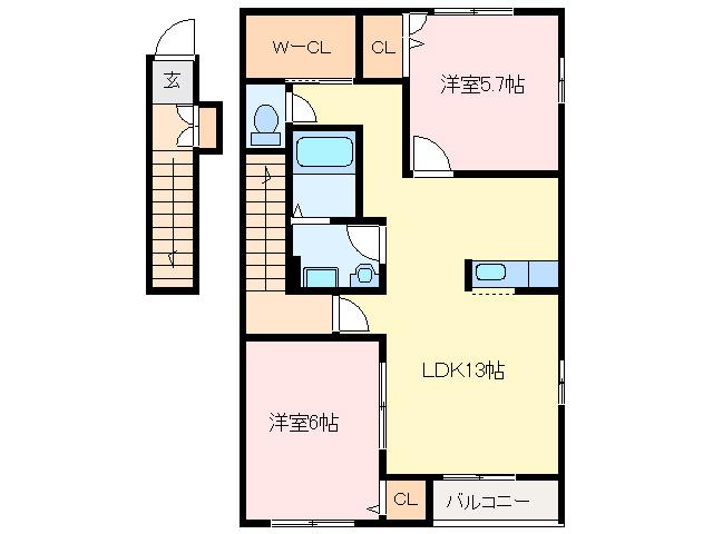 ツインシティ道伯B(2LDK/2階)の間取り写真