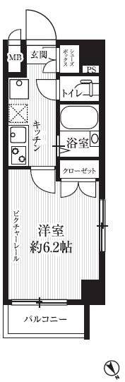 HF武蔵小山レジデンス(1K/2階)の間取り写真