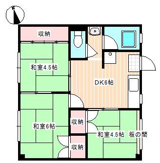 西村アパート(3DK/2階)の間取り写真