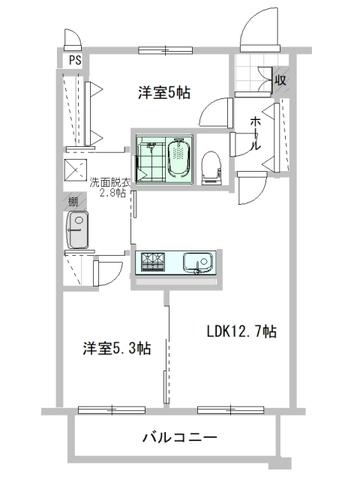 ボヌール両島(2LDK/3階)の間取り写真
