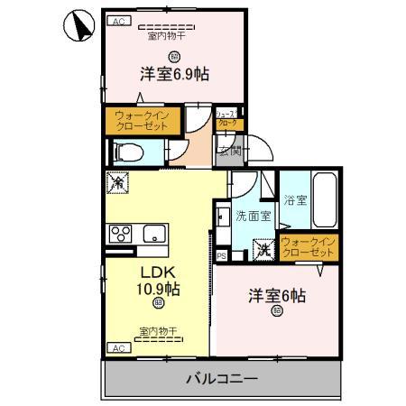 DーREGALO勝見(2LDK/2階)の間取り写真