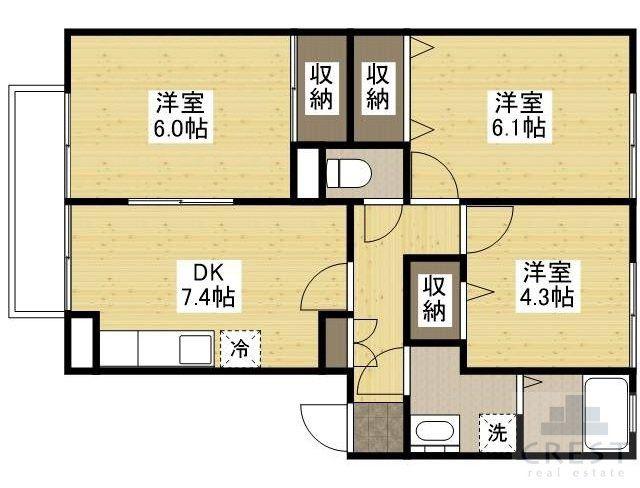 フォブール亀川(3DK/2階)の間取り写真