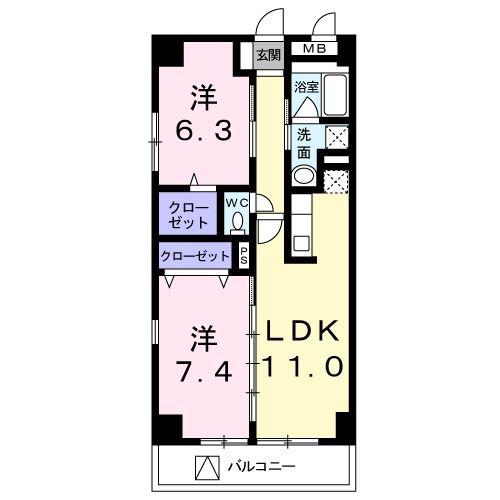 ピオニー(2LDK/3階)の間取り写真