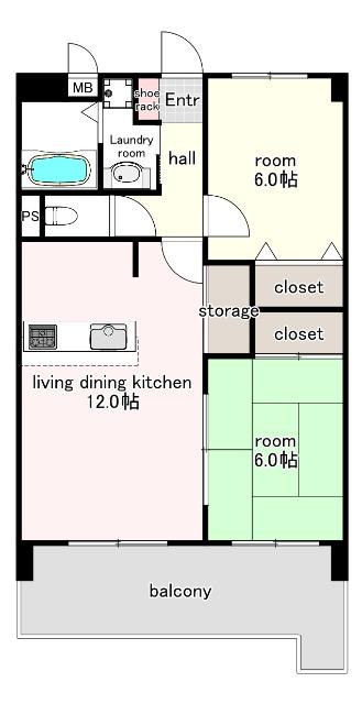 アクシス東平尾II(2LDK/7階)の間取り写真