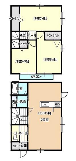 LA・CREA亀山(3LDK/1階)の間取り写真