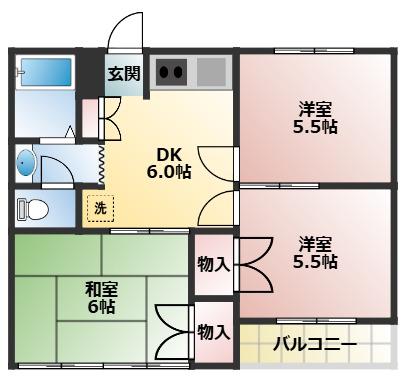 第二モトキハイツ(3DK/2階)の間取り写真