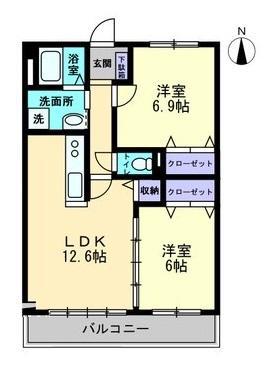 フォブールエテルナ日暮(2LDK/1階)の間取り写真