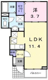 JR山陽本線 福山駅 バス乗車時間:30分 最寄りバス停で下車 徒歩5分 2階建 築17年(1LDK/1階)の間取り写真