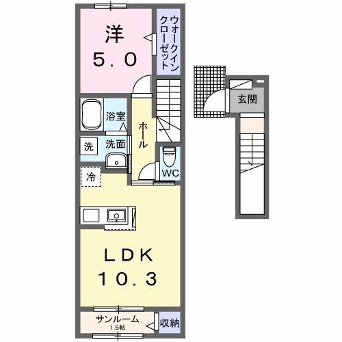 ルミネージュ(1LDK/2階)の間取り写真