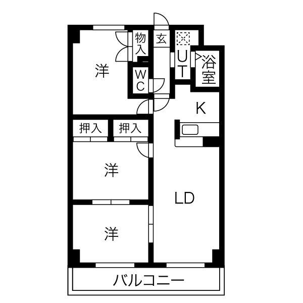 元町ガーデン(3LDK/6階)の間取り写真