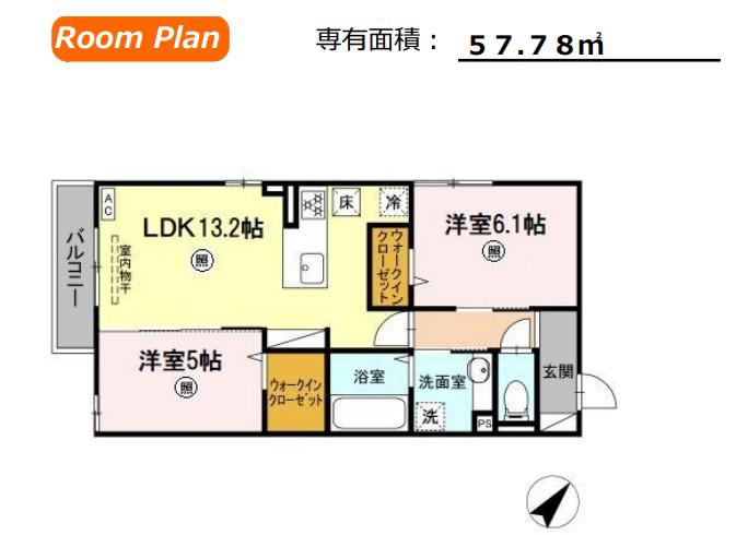 フィオーレ府中本町(2LDK/1階)の間取り写真