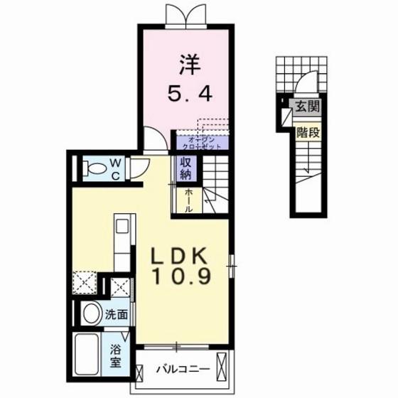 カーサ ジラソーレ(1LDK/2階)の間取り写真