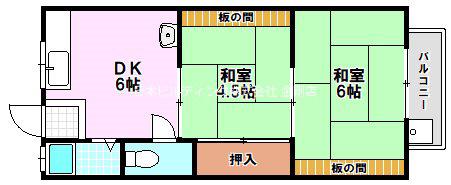ブルースカイハイツB棟(2DK/1階)の間取り写真
