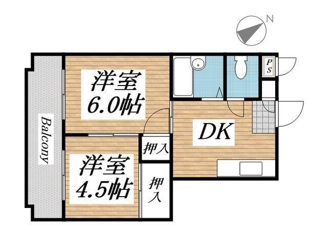 プレアール茶屋町(2DK/4階)の間取り写真