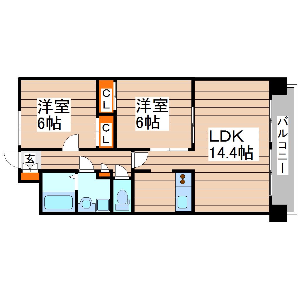 アマンヴィラス宮千代(2LDK/2階)の間取り写真