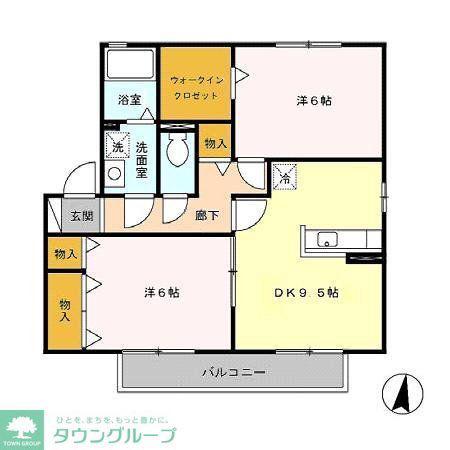 シャトレーB棟(2DK/2階)の間取り写真