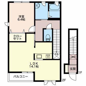 LA COUR DU RENARD(1LDK/2階)の間取り写真