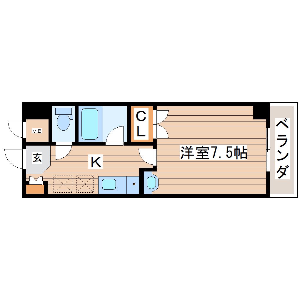 仙台市地下鉄南北線 北仙台駅 徒歩14分 3階建 築30年(1K/2階)の間取り写真