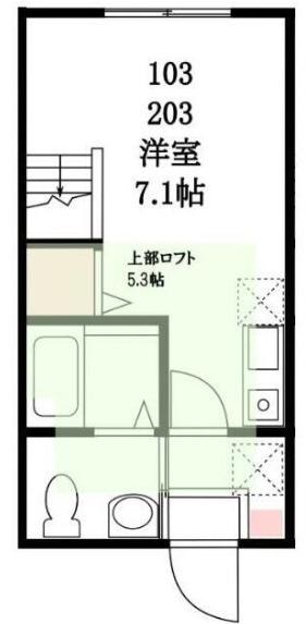 ハーミットクラブハウス三ッ沢南町B棟(ワンルーム/2階)の間取り写真