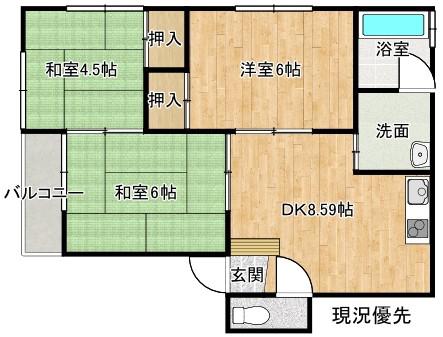 四季の館II A棟(3DK/2階)の間取り写真