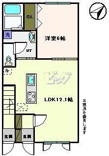 ソレイユB棟(1LDK/1階)の間取り写真